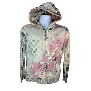 Lucky Brand Asian Floral Butterfly Print Full-Zip Hoodie | Women's Medium